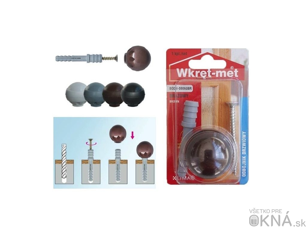 Doraz zabraňuje otváraniu dverí mimo požadovaný rozsah. Vŕta sa do podlahy