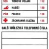 Tabuľka dôležitých telefónnych čísel 74x105mm - samolepka Samolepiace bezpečnostné tabuľka formátu 74x105 mm