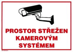 Priestor strážený kamerovým systémom 210x297mm - samolepka Samolepiace bezpečnostné tabuľka formátu 297x210 mm