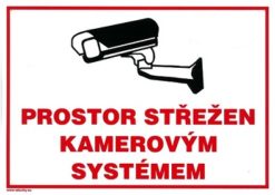 Priestor strážený kamerovým systémom 210x297mm - plastová tabuľka Plastová bezpečnostná tabuľka formátu 297x210 mm