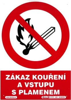 Zákaz fajčenia a vstupu s plameňom 210x297mm - plastová tabuľka Plastová bezpečnostná tabuľka formátu 210x297 mm