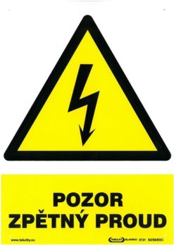 Pozor spätný prúd 210x297mm - plastová tabuľka Plastová bezpečnostná tabuľka formátu 210x297 mm