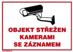 Objekt strážený kamerami so záznamom 150x210mm - samolepka Samolepiace bezpečnostné tabuľka formátu 150x210 mm