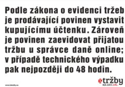Označenie EET 210x148mm - samolepka Textová tabuľka určená na označenie prevádzok s bežnou prevádzkou EET
