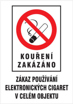 Fajčenie zakázáno- Zákaz používania el. cigariet - plastová tabuľka A4