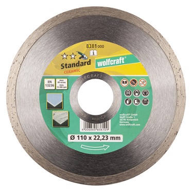 WOLFCRAFT - Diamantový rezací kotúč „Standard Ceramic“ 110x22 Vhodný pro materiál