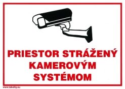 Priestory stráženia kamerovým systémom 210x297mm - plastová tabuľka Plastová bezpečnostná tabuľka formátu 210x297 mm