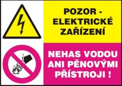 Pozor elektrické zariadenie - Nehas vodou ani penovými prístrojmi - samolepka 105x148mm